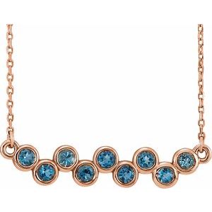 14K Rose Natural Aquamarine Bezel-Set Bar 16-18" Necklace