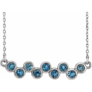 Sterling Silver Natural Aquamarine Bezel-Set Bar 16-18" Necklace