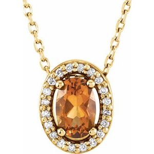 14K Yellow Natural Citrine & .05 CTW Natural Diamond 16" Necklace