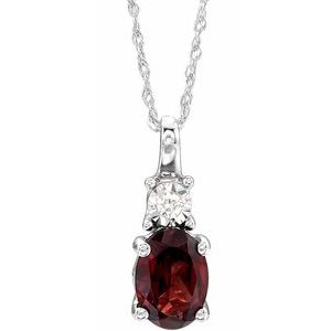 14K White Natural Mozambique Garnet & .02 CT Natural Diamond 18" Necklace