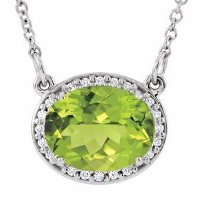 14K White Natural Peridot & .04 CTW Natural Diamond 16 1/2" Necklace