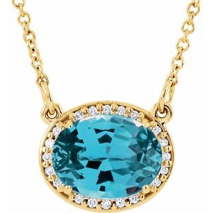 14K Yellow Natural Swiss Blue Topaz & .04 CTW Natural Diamond 16 1/2" Necklace