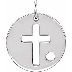 14K White Pierced Cross Disc Pendant Mounting