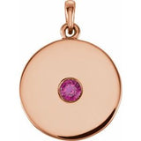14K Rose Natural Ruby Disc Pendant
