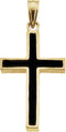 14K Yellow Gold & Black Epoxy 24x16 mm Cross Pendant