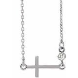 14K White .03 CTW Natural Diamond Sideways Cross 16-18" Necklace