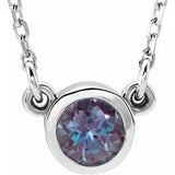 14K White 4 mm Round Alexandrite Bezel-Set Solitaire 16" Necklace