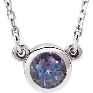 14K White 4 mm Round Alexandrite Bezel-Set Solitaire 16" Necklace