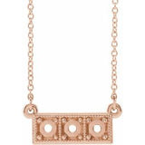 14K Rose 3 mm Round Three-Stone Granulated Bar Necklace Mounting