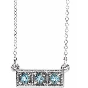 14K White Natural Aquamarine Three-Stone Bar 16-18" Necklace