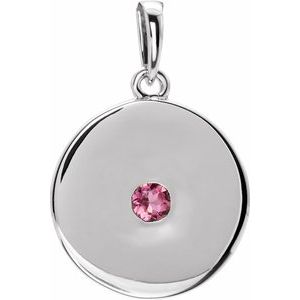 Sterling Silver Natural Pink Tourmaline Disc Pendant