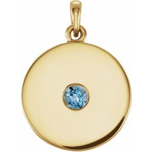 14K Yellow Natural Aquamarine Disc Pendant
