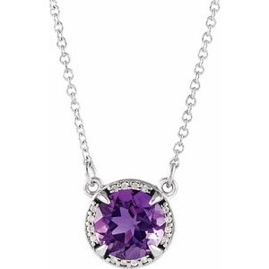 14K White 10 mm Natural Amethyst & .07 CTW Natural Diamond 16" Necklace