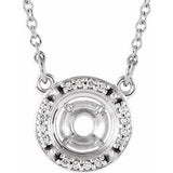 14K White 8 mm Round .05 CTW Natural Diamond Semi-Set 16" Necklace