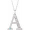 14K White Engravable Imitation Blue Zircon Initial A 18