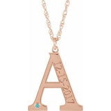 14K Rose Gold-Plated Sterling Silver Engravable Imitation Blue Zircon Initial A 18" Necklace