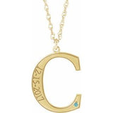 14K Yellow Engravable Imitation Blue Zircon Initial C 18" Necklace