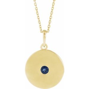 14K Yellow Natural Blue Sapphire Disc 16-18" Necklace