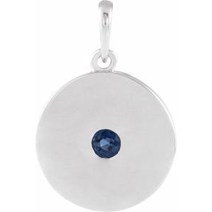 14K White Natural Blue Sapphire Disc Pendant