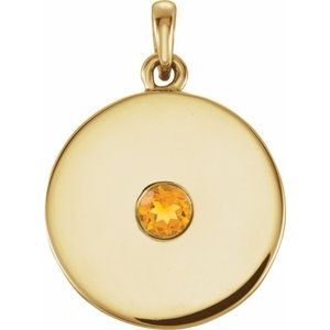 14K Yellow Natural Citrine Disc Pendant
