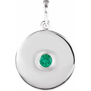 Platinum Natural Emerald Disc Pendant
