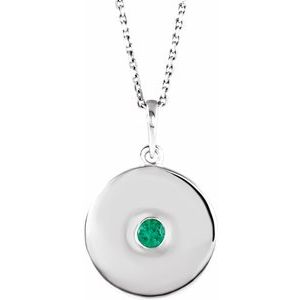 Sterling Silver Lab-Grown Emerald Disc 16-18" Necklace