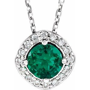 Platinum Lab-Grown Emerald & .08 CTW Natural Diamond 18" Necklace