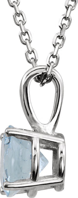 Sterling Silver 3 mm Imitation Aquamarine Youth Solitaire 14" Necklace