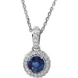 Platinum Natural Blue Sapphire & 1/5 CTW Natural Diamond 18" Necklace