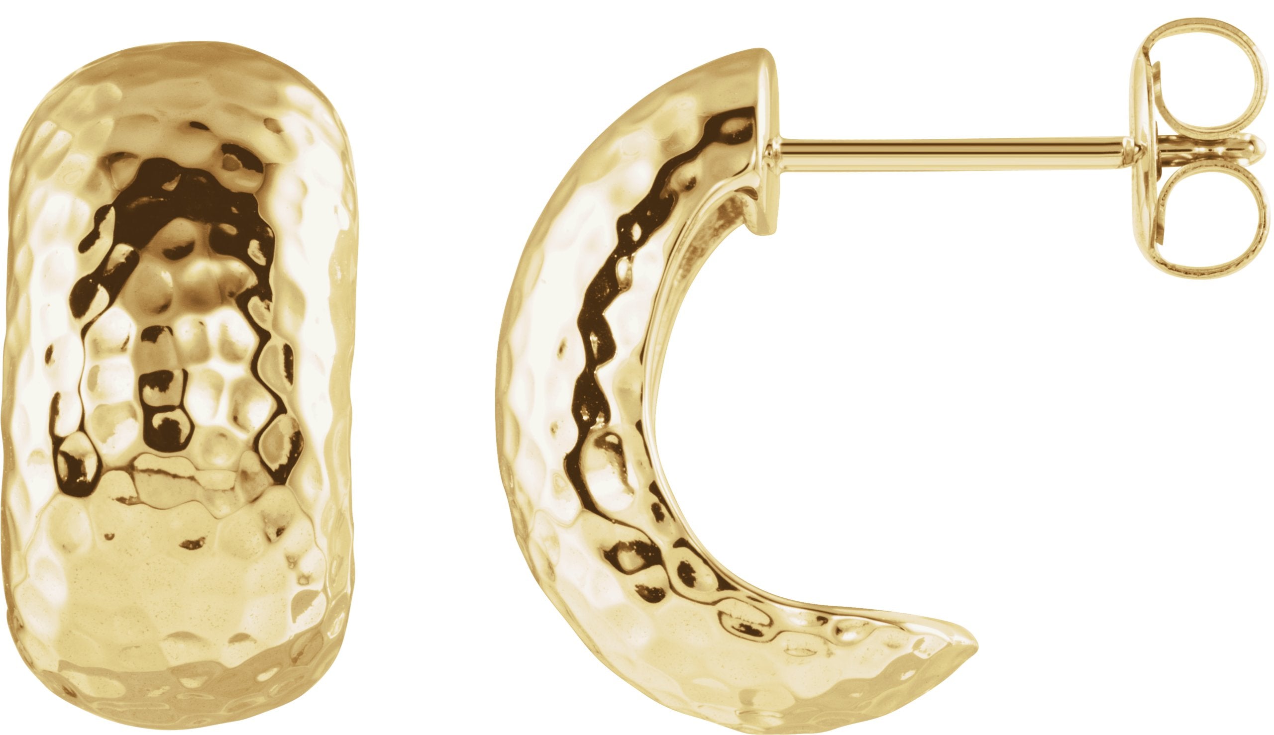 14K Yellow Gold Hammered Hollow J-Hoop Earrings