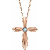 14K Rose Natural Aquamarine Cross 16-18" Necklace