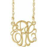 10K Yellow 20 mm 3 Initials .02 CT Natural Diamond Script Monogram 18" Necklace