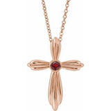 14K Rose Natural Mozambique Garnet Cross 16-18" Necklace