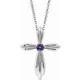 14K White Natural Amethyst Cross 16-18" Necklace