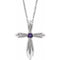 Sterling Silver Natural Amethyst Cross 16-18