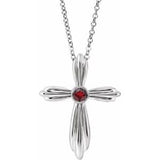 14K White Natural Mozambique Garnet Cross 16-18" Necklace
