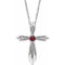 Sterling Silver Natural Mozambique Garnet Cross 16-18