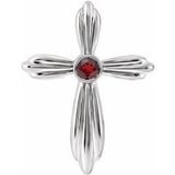 14K White Natural Mozambique Garnet Cross Pendant
