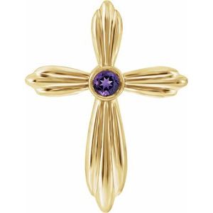 14K Yellow Natural Amethyst Cross Pendant