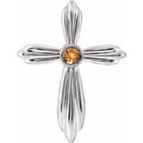 14K White Natural Citrine Cross Pendant