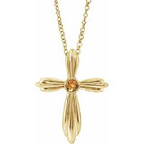 14K Yellow Natural Citrine Cross 16-18" Necklace