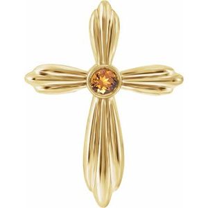 14K Yellow Natural Citrine Cross Pendant