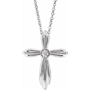 Sterling Silver .06 CTW Natural Diamond Cross 16-18" Necklace