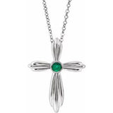 Sterling Silver Natural Emerald Cross 16-18" Necklace