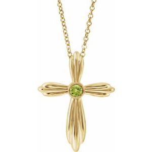 14K Yellow Natural Peridot Cross 16-18" Necklace