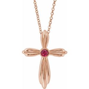 14K Rose Lab-Grown Ruby Cross 16-18" Necklace