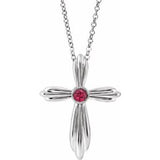 Sterling Silver Natural Ruby Cross 16-18" Necklace