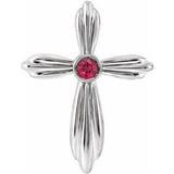 14K White Natural Ruby Cross Pendant