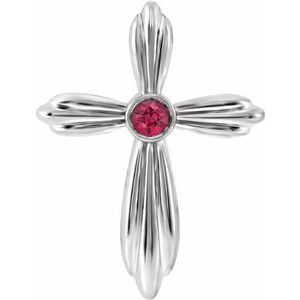 14K White Lab-Grown Ruby Cross Pendant