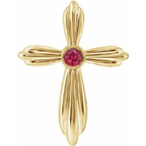 14K Yellow Natural Ruby Cross Pendant
